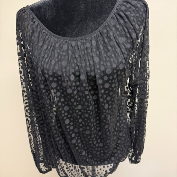 Black Polka Dot Chiffon Sheer Blouse - Picture 1 of 4